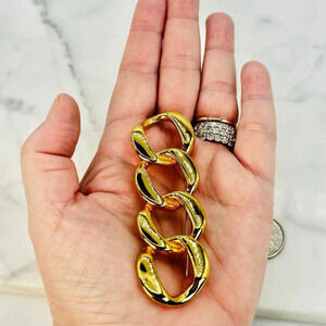 Vintage Curb Link Bar Brooch Chunky Statement Gold-tone 80s 90s Estate